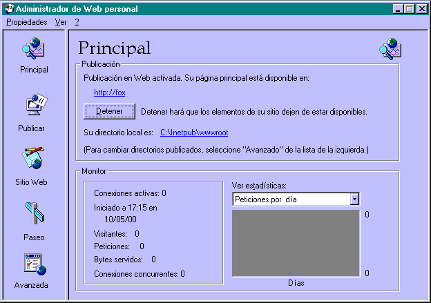 Pantalla de Administración del Personal Web Server