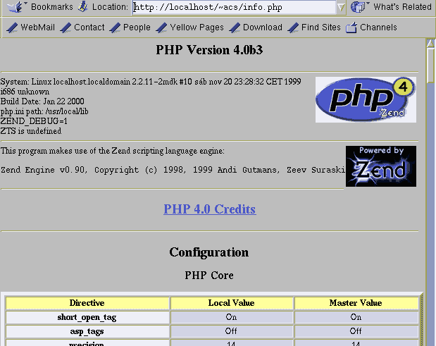 Información de configuración de PHP