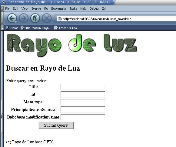 Página de búsqueda en Rayo de Luz