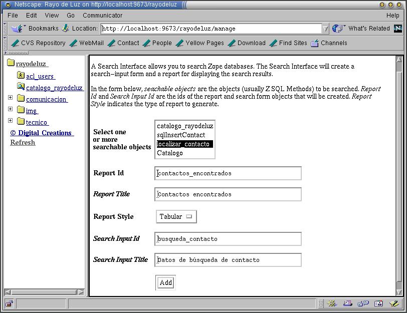 Creación del Z Search Interface del método SQL