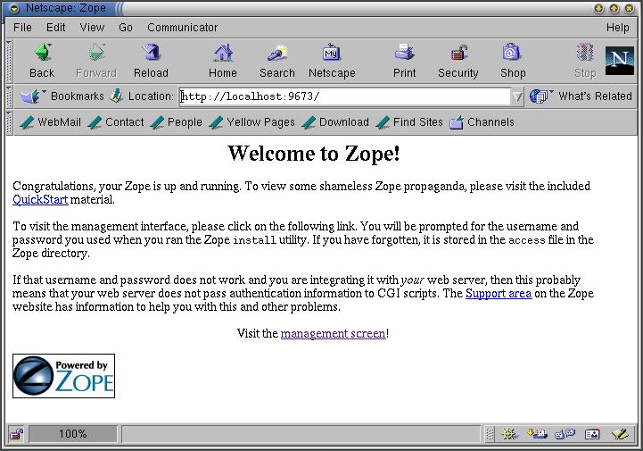 Página de inicio de Zope